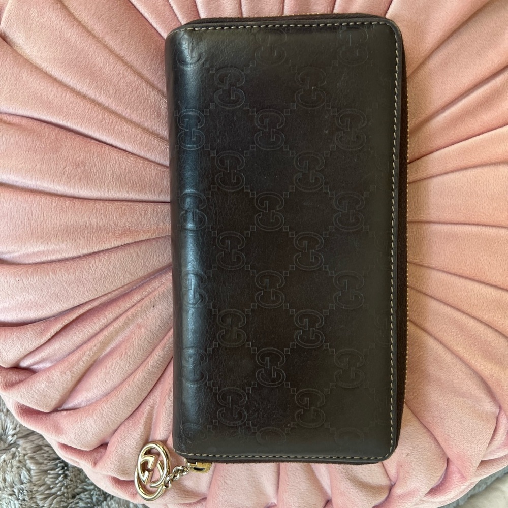 Gucci Dark Brown Embossed Leather Wallet